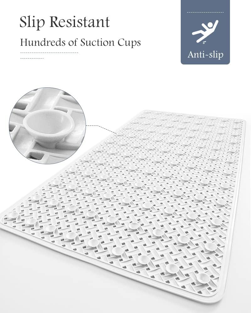 PADOOR Bathtub-Mat Set Non Slip with Suction Cups and Drain Holes, Shower Mat for Tub for Kids 17"x28"+24"x36",White