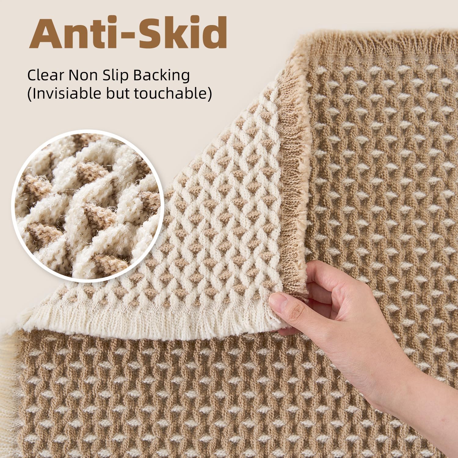 PADOOR Checkered Bath Mat, Super Absorbent Non Slip Bath Mats for Bathroom Floor 3D Two Tone Woven Bathroom Mat with Tassels Machine Washable Bathroom Rugs Beside Tub, 17" x 24", Brown & Cream