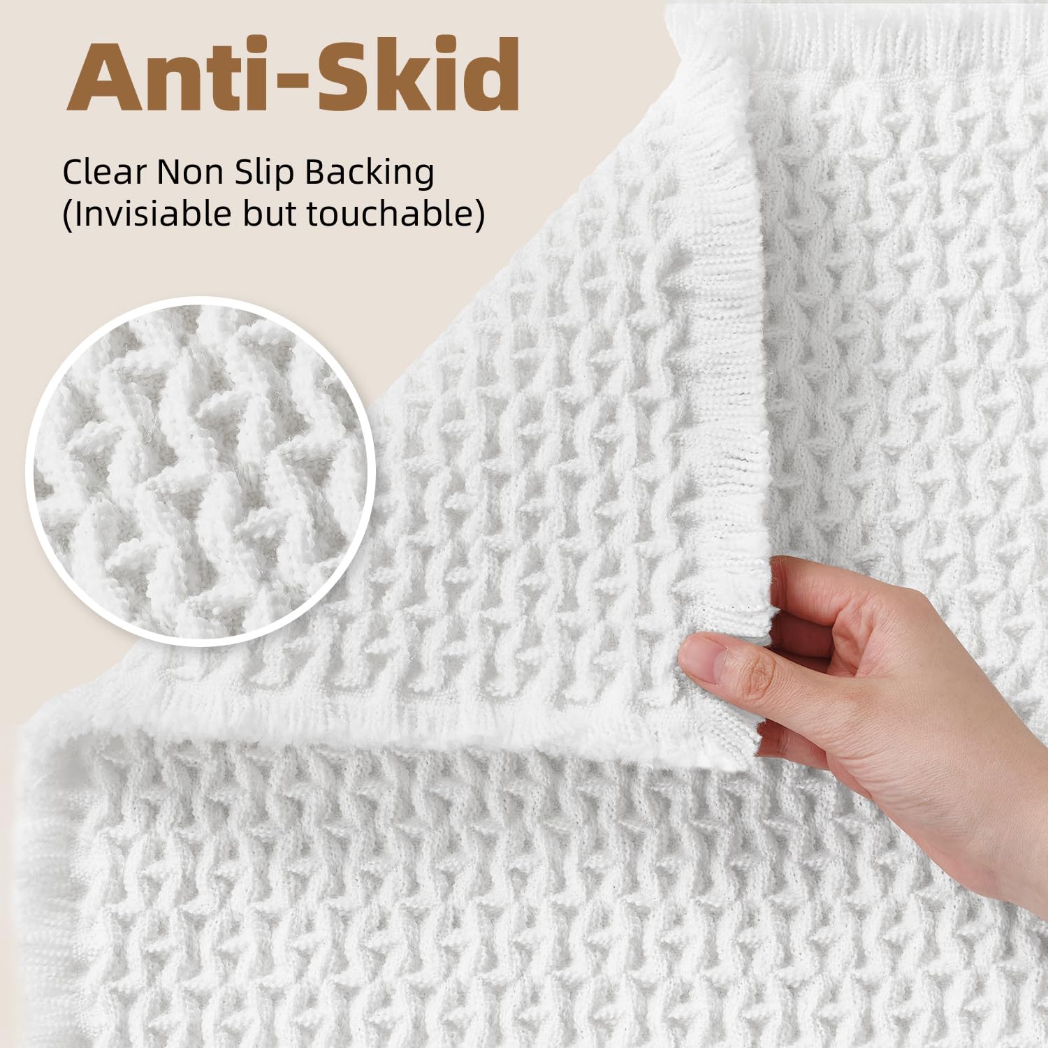 PADOOR Checkered Bath Mat, Super Absorbent Non Slip Bath Mats for Bathroom Floor 3D Two Tone Woven Bathroom Mat with Tassels Machine Washable Bathroom Rugs Beside Tub, 17" x 24", Brown & Cream