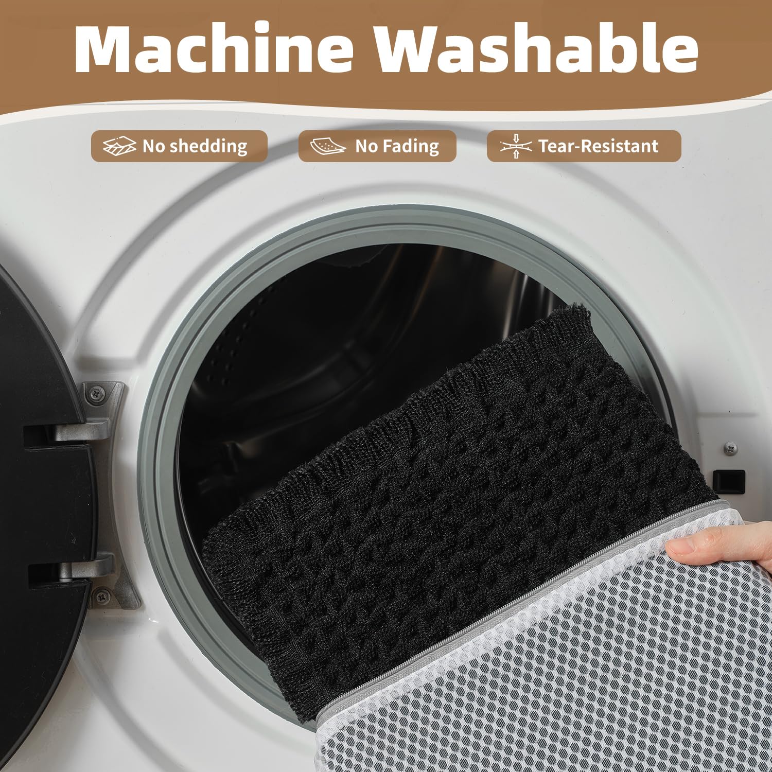 PADOOR Checkered Bath Mat, Super Absorbent Non Slip Bath Mats for Bathroom Floor 3D Two Tone Woven Bathroom Mat with Tassels Machine Washable Bathroom Rugs Beside Tub, 17" x 24", Brown & Cream