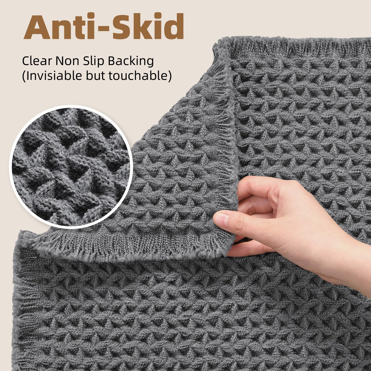 PADOOR Checkered Bath Mat, Super Absorbent Non Slip Bath Mats for Bathroom Floor 3D Two Tone Woven Bathroom Mat with Tassels Machine Washable Bathroom Rugs Beside Tub, 17" x 24", Brown & Cream