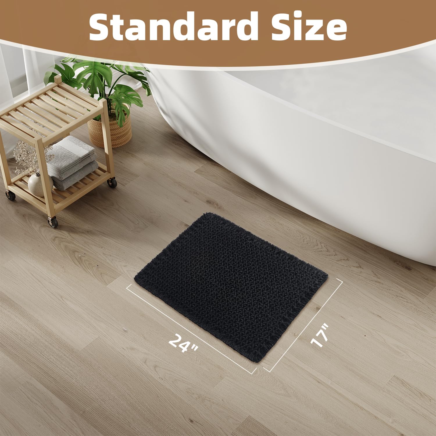 PADOOR Checkered Bath Mat, Super Absorbent Non Slip Bath Mats for Bathroom Floor 3D Two Tone Woven Bathroom Mat with Tassels Machine Washable Bathroom Rugs Beside Tub, 17" x 24", Brown & Cream