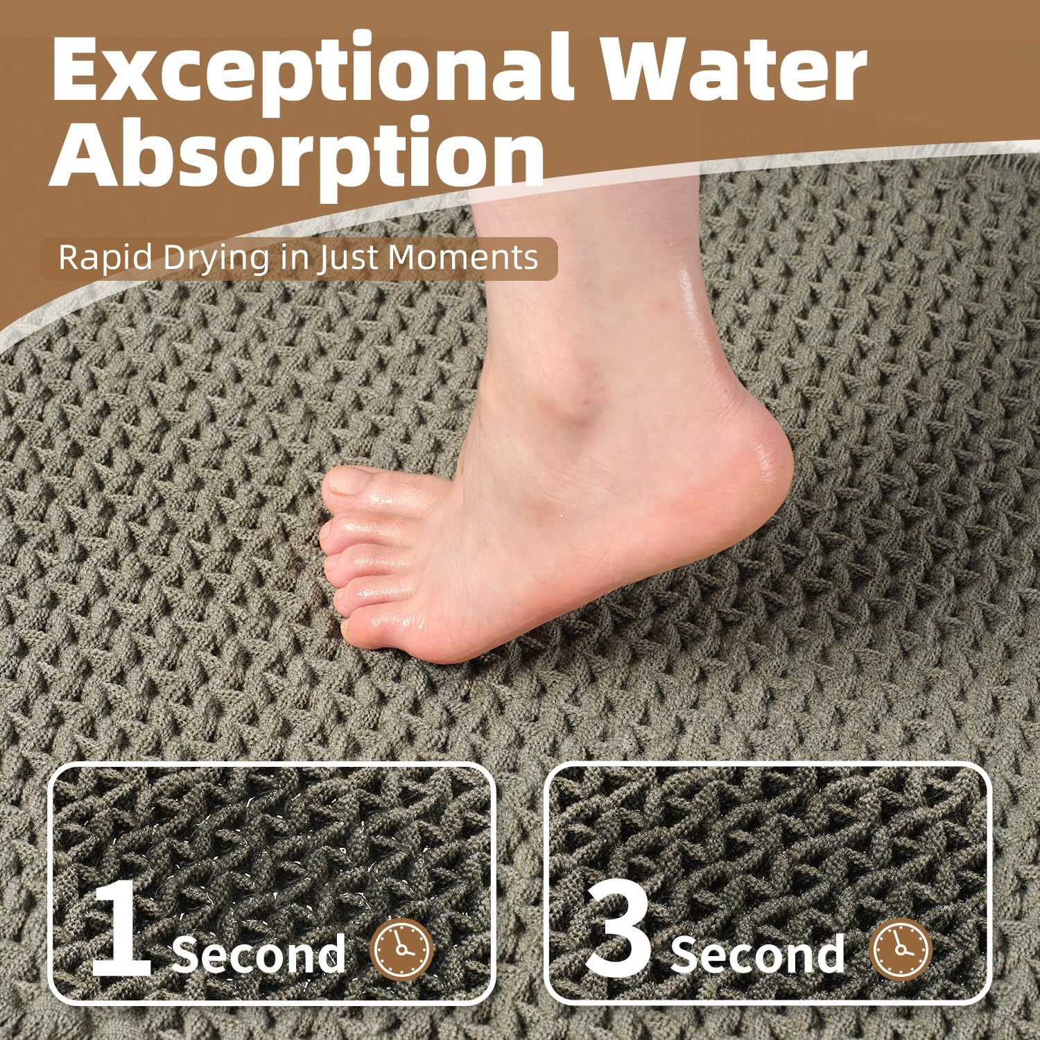 PADOOR Checkered Bath Mat, Super Absorbent Non Slip Bath Mats for Bathroom Floor 3D Two Tone Woven Bathroom Mat with Tassels Machine Washable Bathroom Rugs Beside Tub, 17" x 24", Brown & Cream