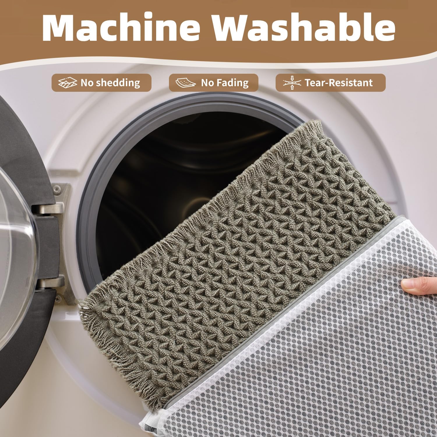 PADOOR Checkered Bath Mat, Super Absorbent Non Slip Bath Mats for Bathroom Floor 3D Two Tone Woven Bathroom Mat with Tassels Machine Washable Bathroom Rugs Beside Tub, 17" x 24", Brown & Cream