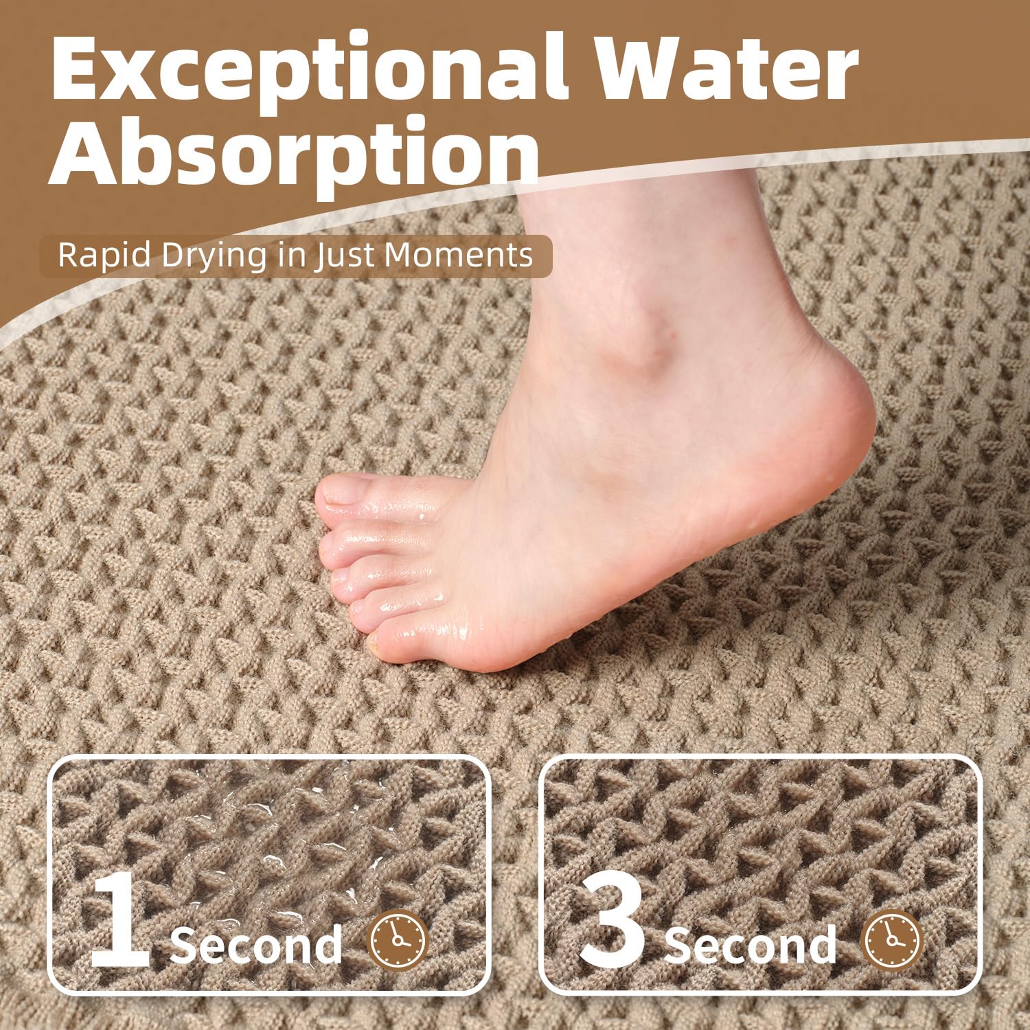 PADOOR Checkered Bath Mat, Super Absorbent Non Slip Bath Mats for Bathroom Floor 3D Two Tone Woven Bathroom Mat with Tassels Machine Washable Bathroom Rugs Beside Tub, 17" x 24", Brown & Cream