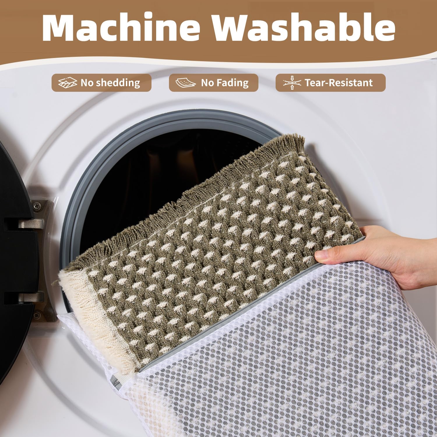 PADOOR Checkered Bath Mat, Super Absorbent Non Slip Bath Mats for Bathroom Floor 3D Two Tone Woven Bathroom Mat with Tassels Machine Washable Bathroom Rugs Beside Tub, 17" x 24", Brown & Cream