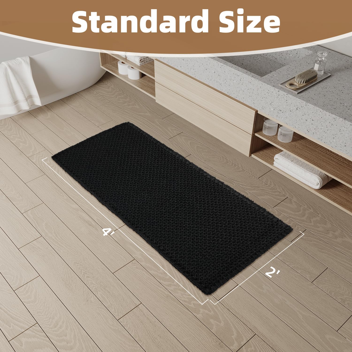 PADOOR Checkered Bath Mat, Super Absorbent Non Slip Bath Mats for Bathroom Floor 3D Two Tone Woven Bathroom Mat with Tassels Machine Washable Bathroom Rugs Beside Tub, 17" x 24", Brown & Cream