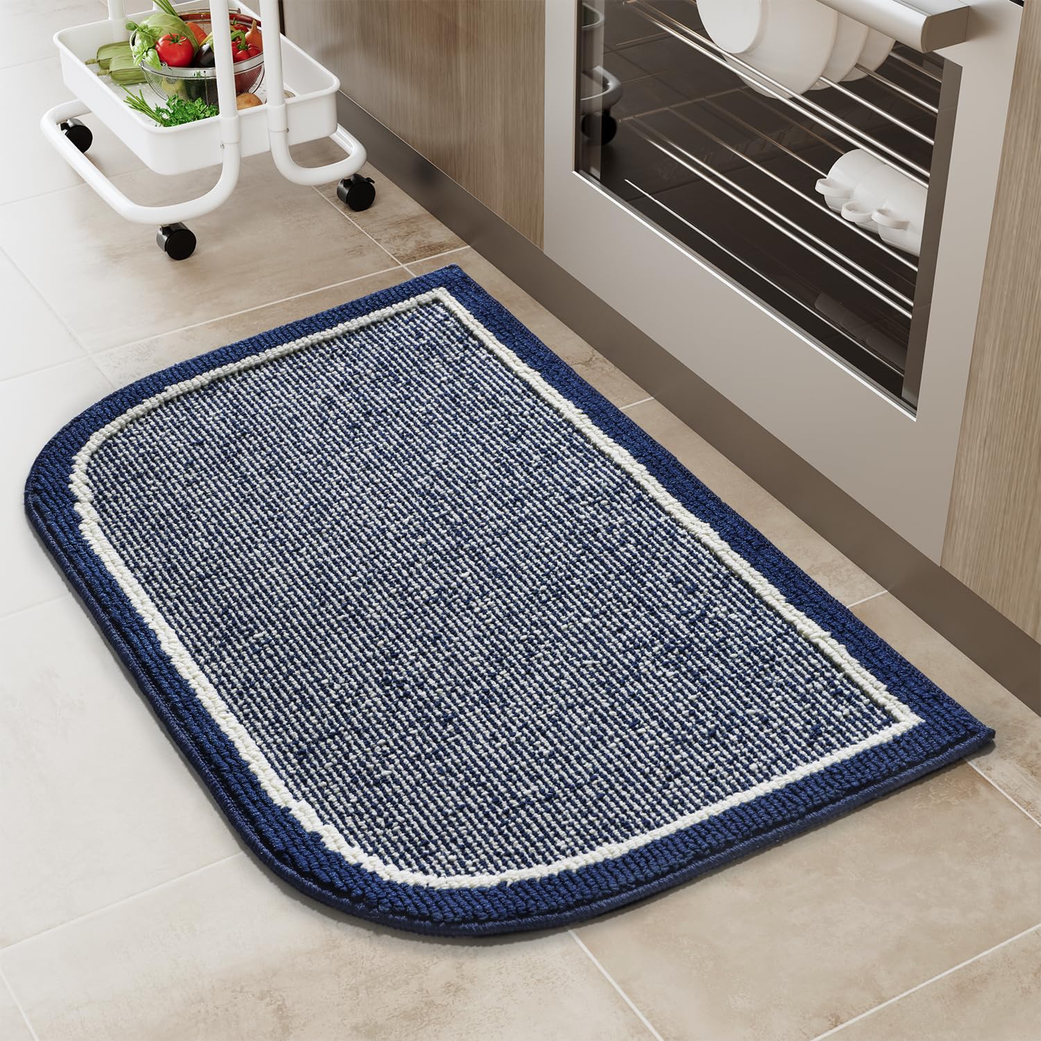 PADOOR Kitchen-Mats for Floor 100% Polypropylene Kitchen Rugs Non Slip Washable, Durable Dirt Resist Half Circle Rug TPR Backed Kitchen Floor Mat, 18"x28", Beige