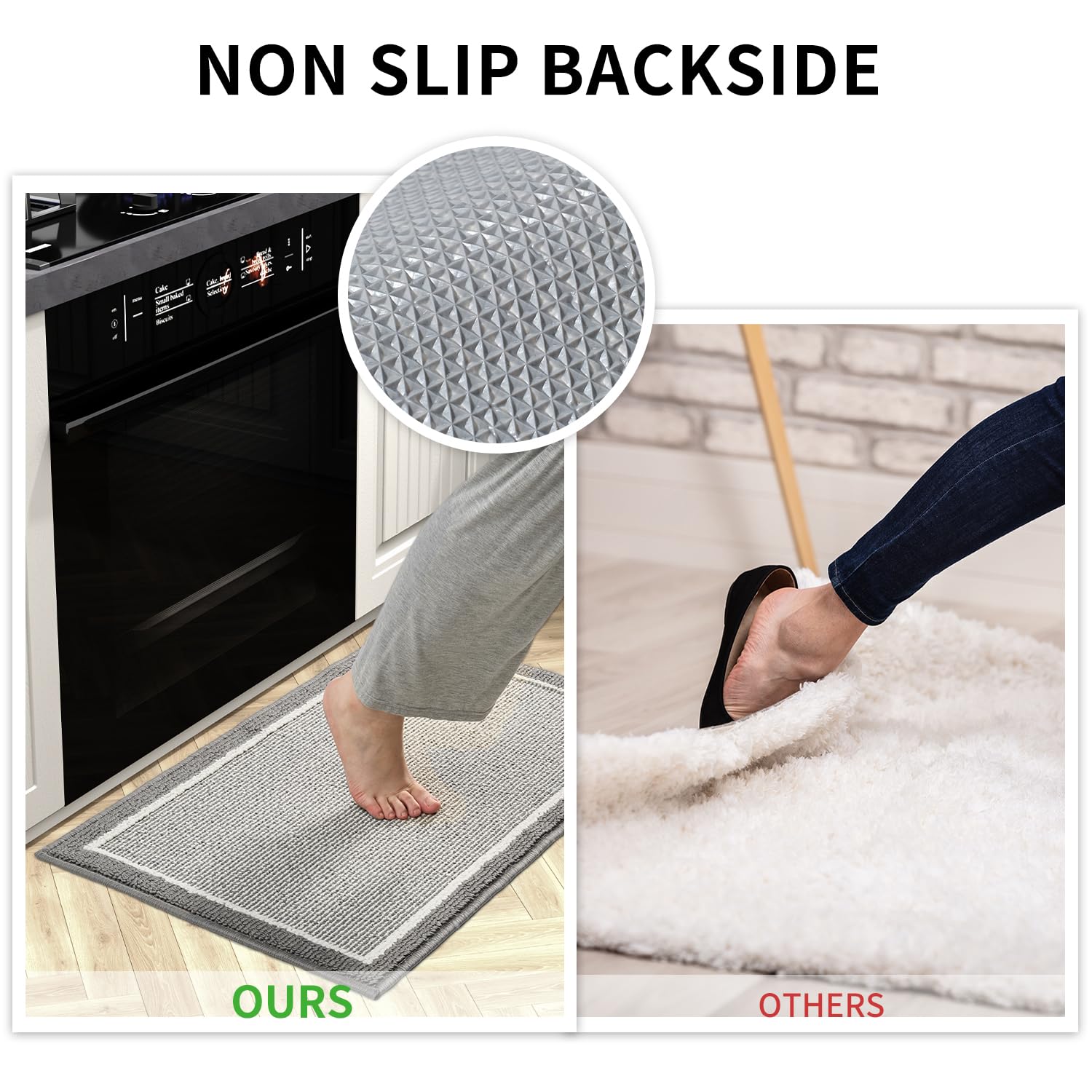 PADOOR Kitchen-Mats for Floor 100% Polypropylene Kitchen Rugs Non Slip Washable, Durable Dirt Resist Half Circle Rug TPR Backed Kitchen Floor Mat, 18"x28", Beige