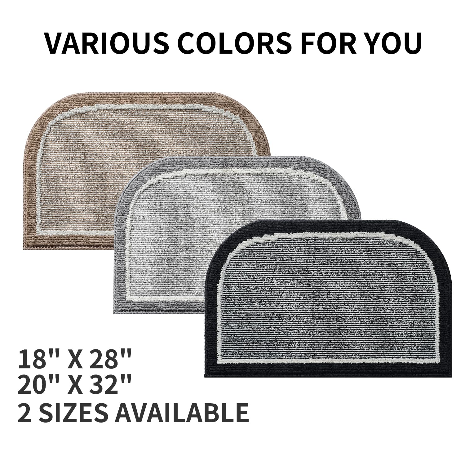 PADOOR Kitchen-Mats for Floor 100% Polypropylene Kitchen Rugs Non Slip Washable, Durable Dirt Resist Half Circle Rug TPR Backed Kitchen Floor Mat, 18"x28", Beige