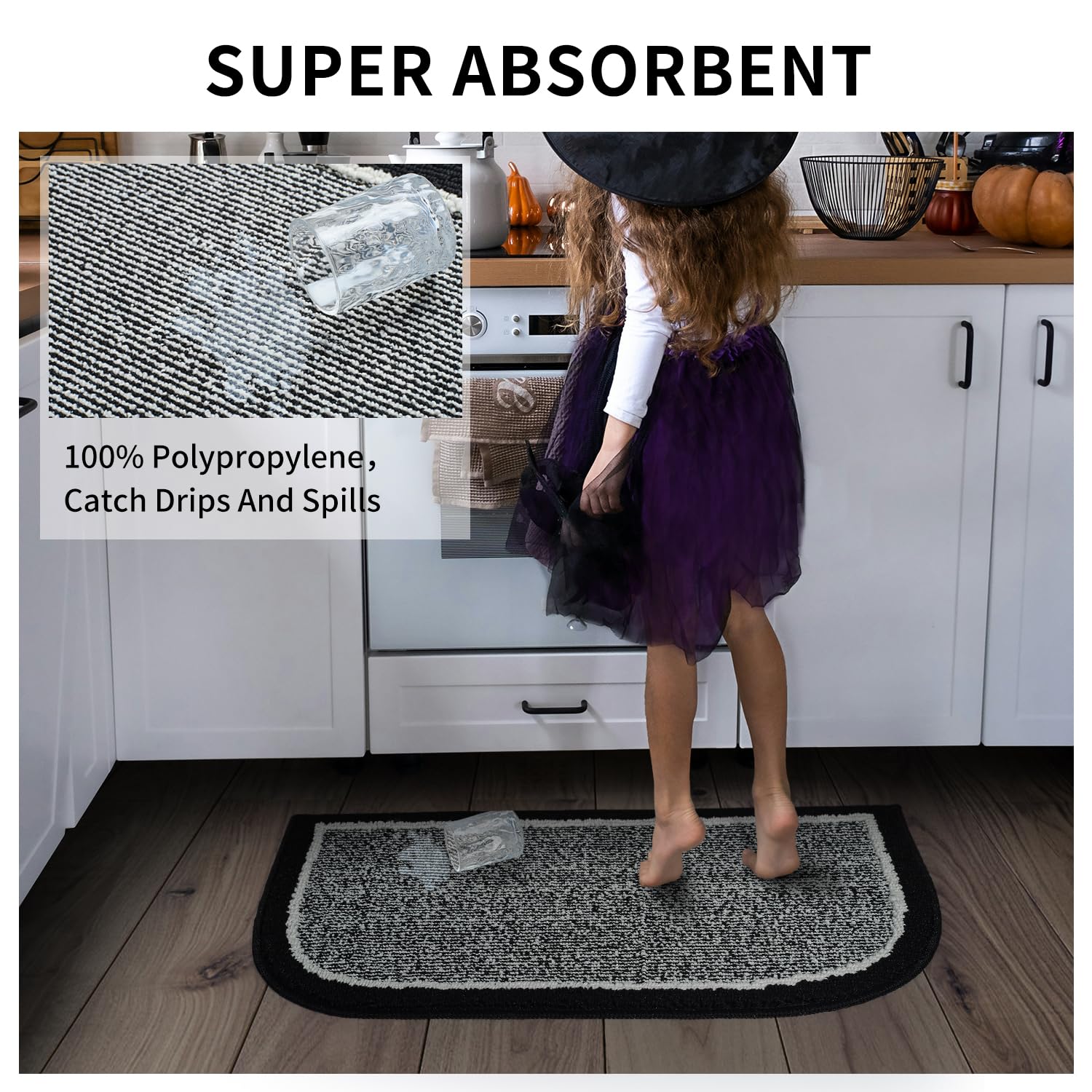 PADOOR Kitchen-Mats for Floor 100% Polypropylene Kitchen Rugs Non Slip Washable, Durable Dirt Resist Half Circle Rug TPR Backed Kitchen Floor Mat, 18"x28", Beige