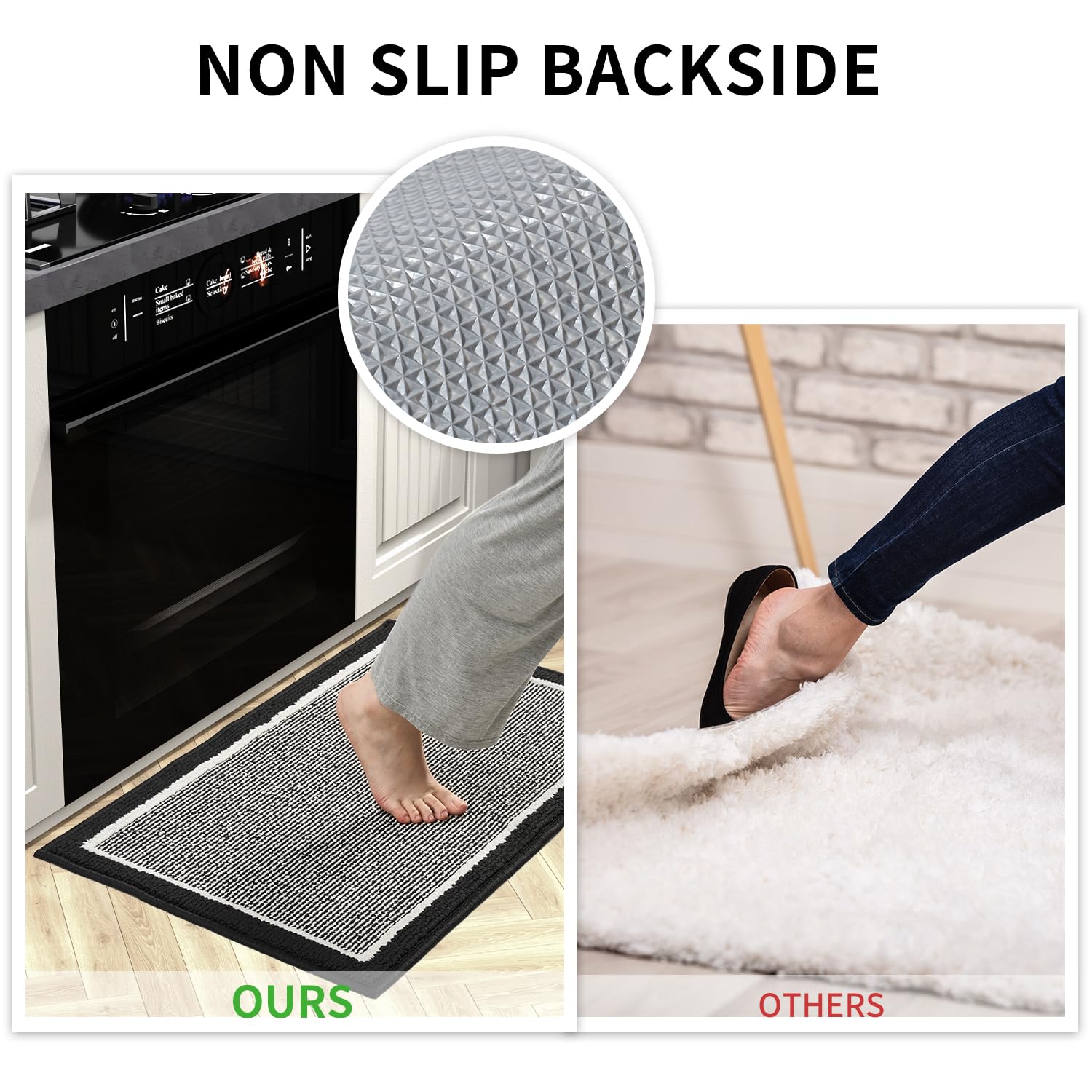 PADOOR Kitchen-Mats for Floor 100% Polypropylene Kitchen Rugs Non Slip Washable, Durable Dirt Resist Half Circle Rug TPR Backed Kitchen Floor Mat, 18"x28", Beige