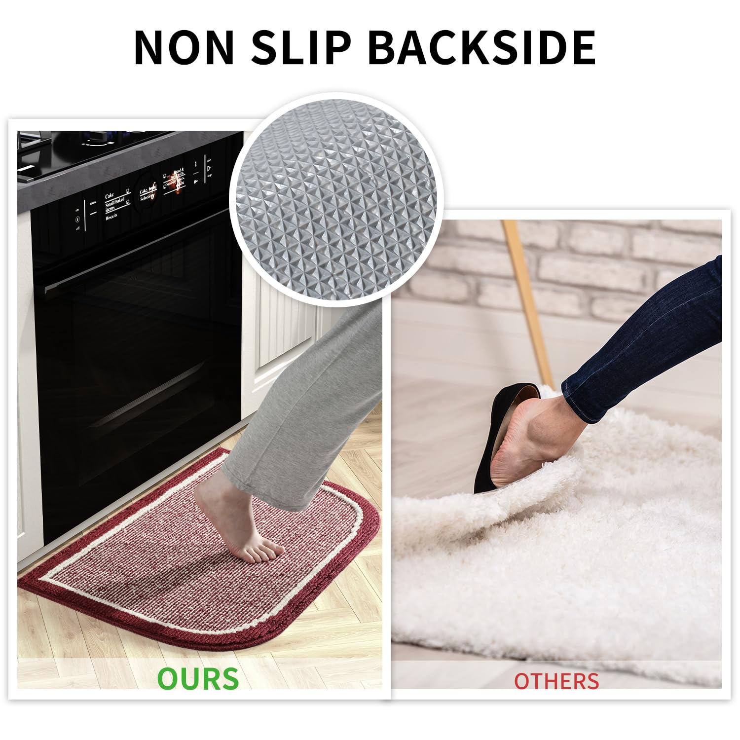 PADOOR Kitchen-Mats for Floor 100% Polypropylene Kitchen Rugs Non Slip Washable, Durable Dirt Resist Half Circle Rug TPR Backed Kitchen Floor Mat, 18"x28", Beige