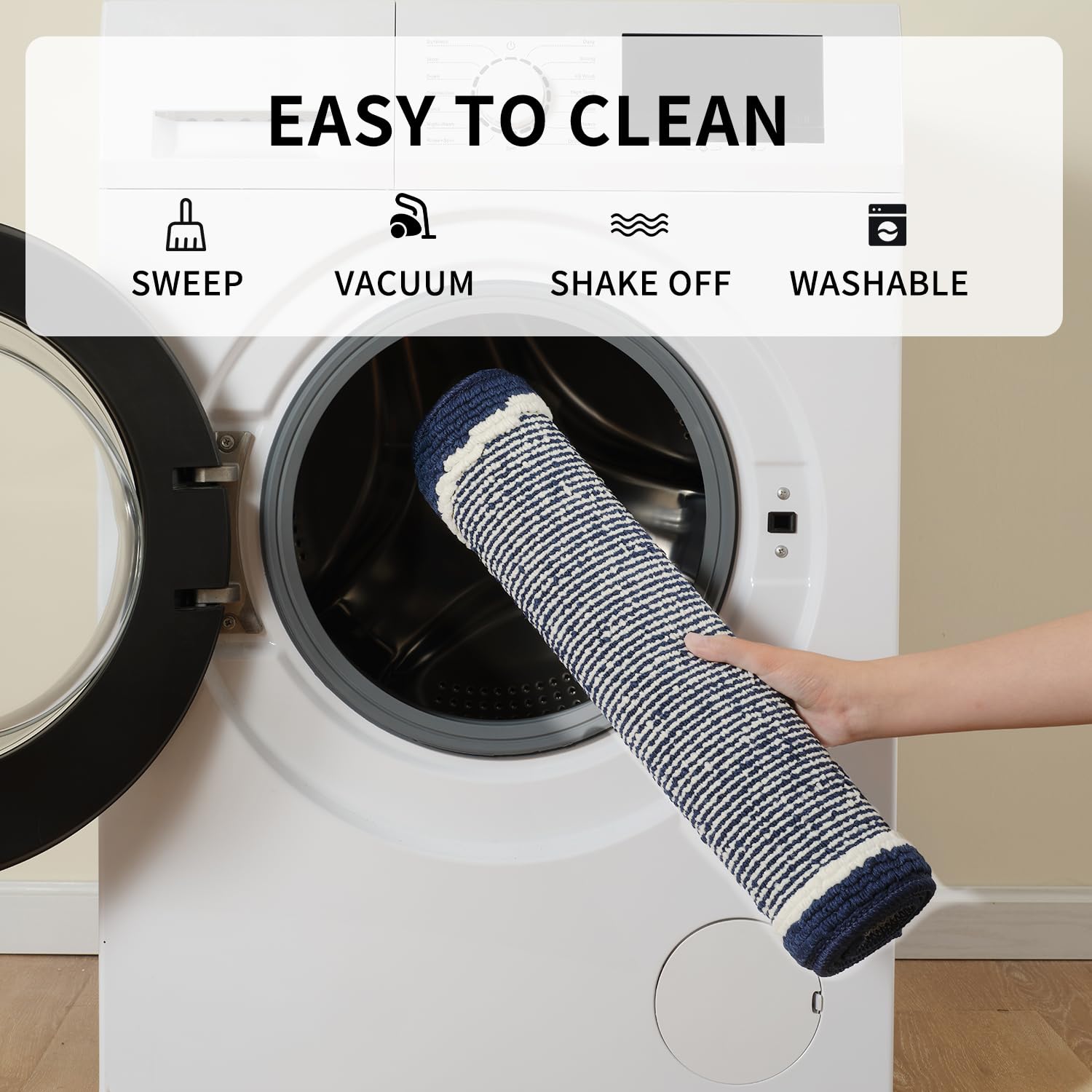 PADOOR Kitchen-Mats for Floor 100% Polypropylene Kitchen Rugs Non Slip Washable, Durable Dirt Resist Half Circle Rug TPR Backed Kitchen Floor Mat, 18"x28", Beige