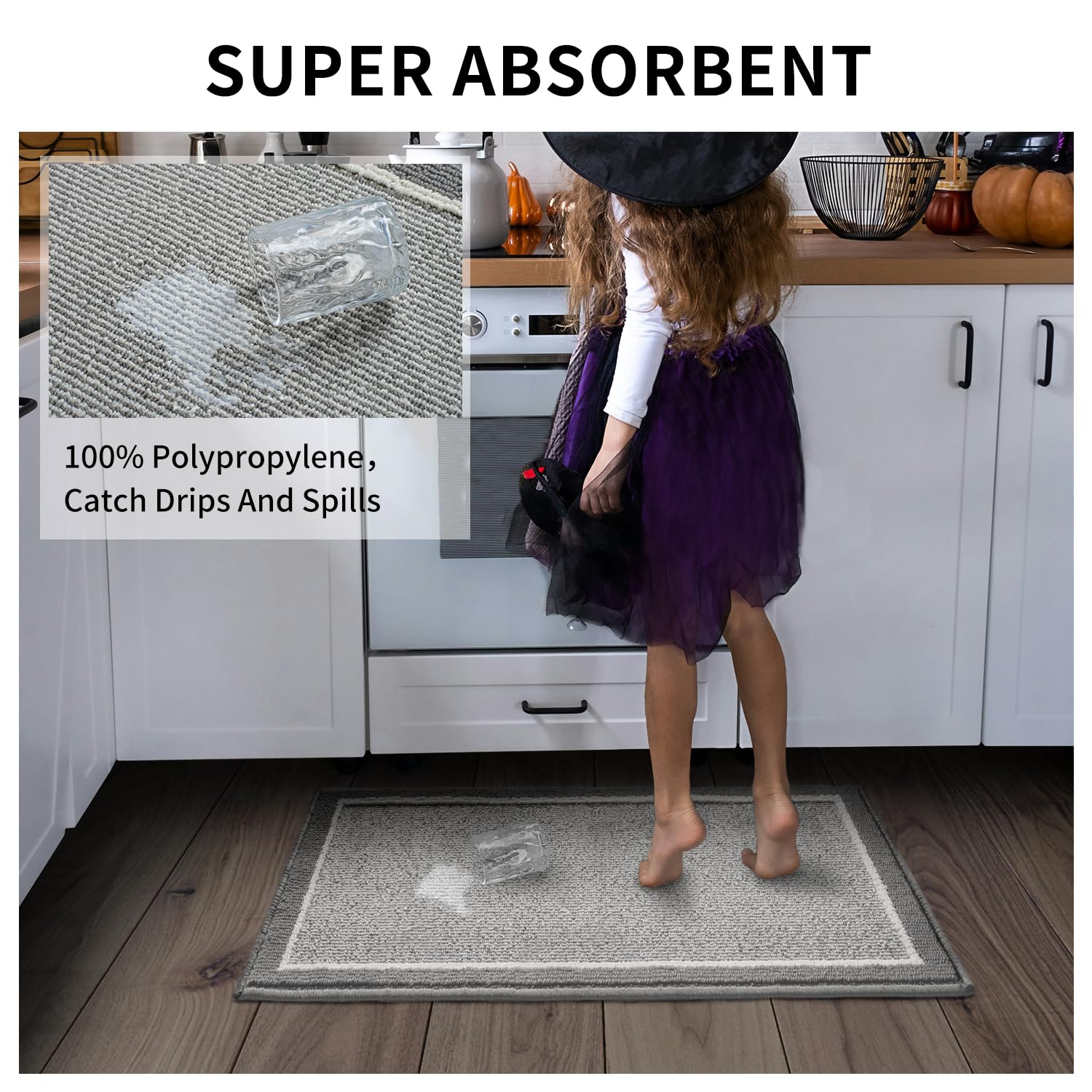 PADOOR Kitchen-Mats for Floor 100% Polypropylene Kitchen Rugs Non Slip Washable, Durable Dirt Resist TPR Backed Kitchen Floor Mat, 20"x32", Beige