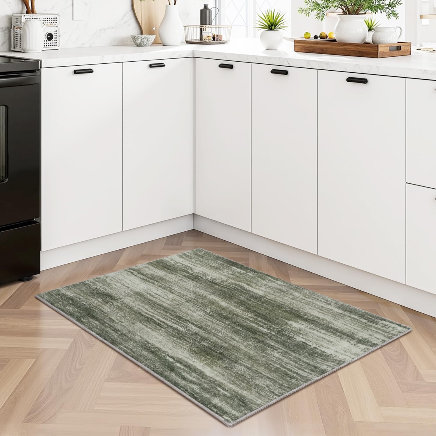 PADOOR Modern Abstract Runner Rug - 2x6 Washable Hallway Rugs, Ultra Soft Non-Slip Low Pile Floor Rugs for Hallway Entryway Kitchen Bedroom Bedside Laundry Room Grey