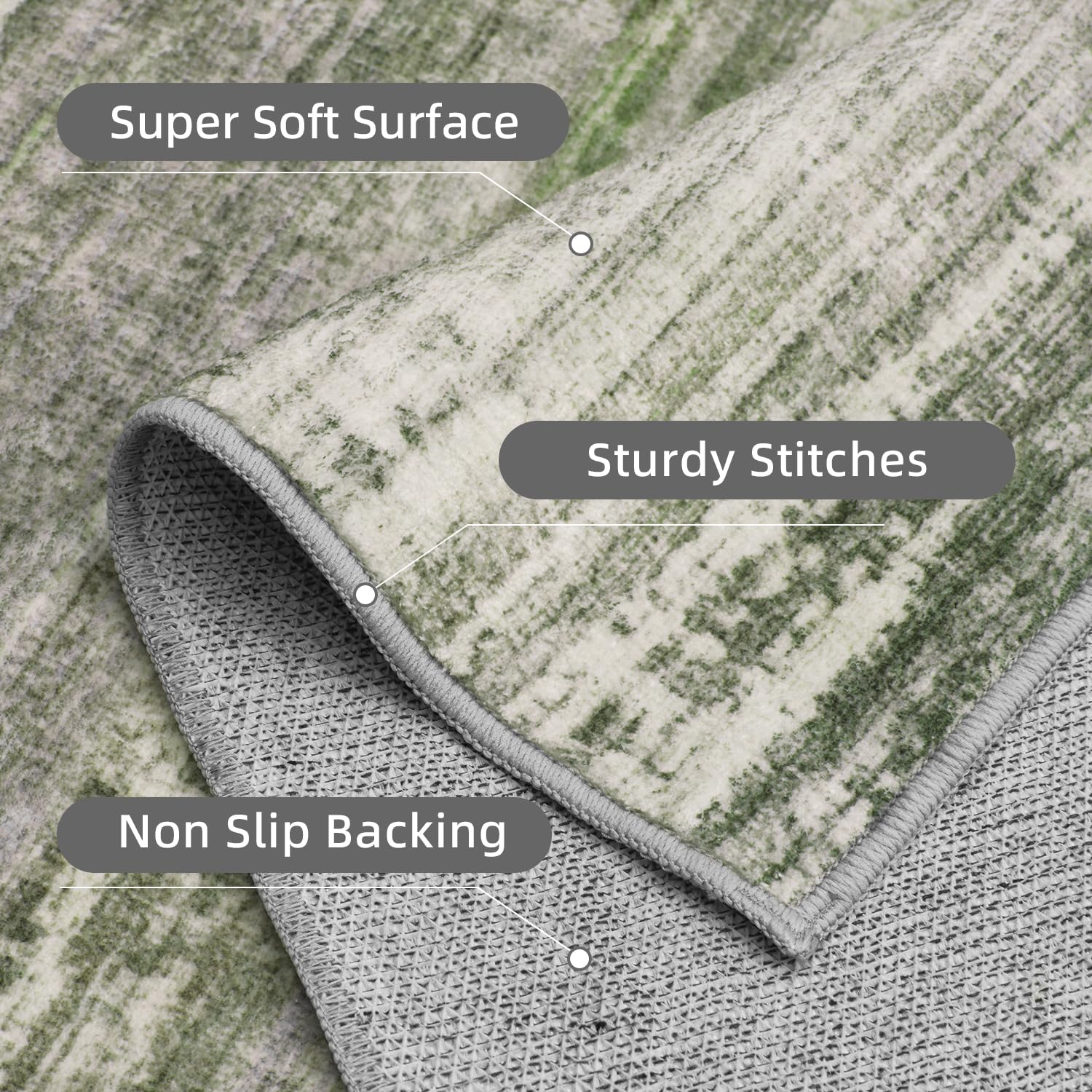 PADOOR Modern Abstract Runner Rug - 2x6 Washable Hallway Rugs, Ultra Soft Non-Slip Low Pile Floor Rugs for Hallway Entryway Kitchen Bedroom Bedside Laundry Room Grey