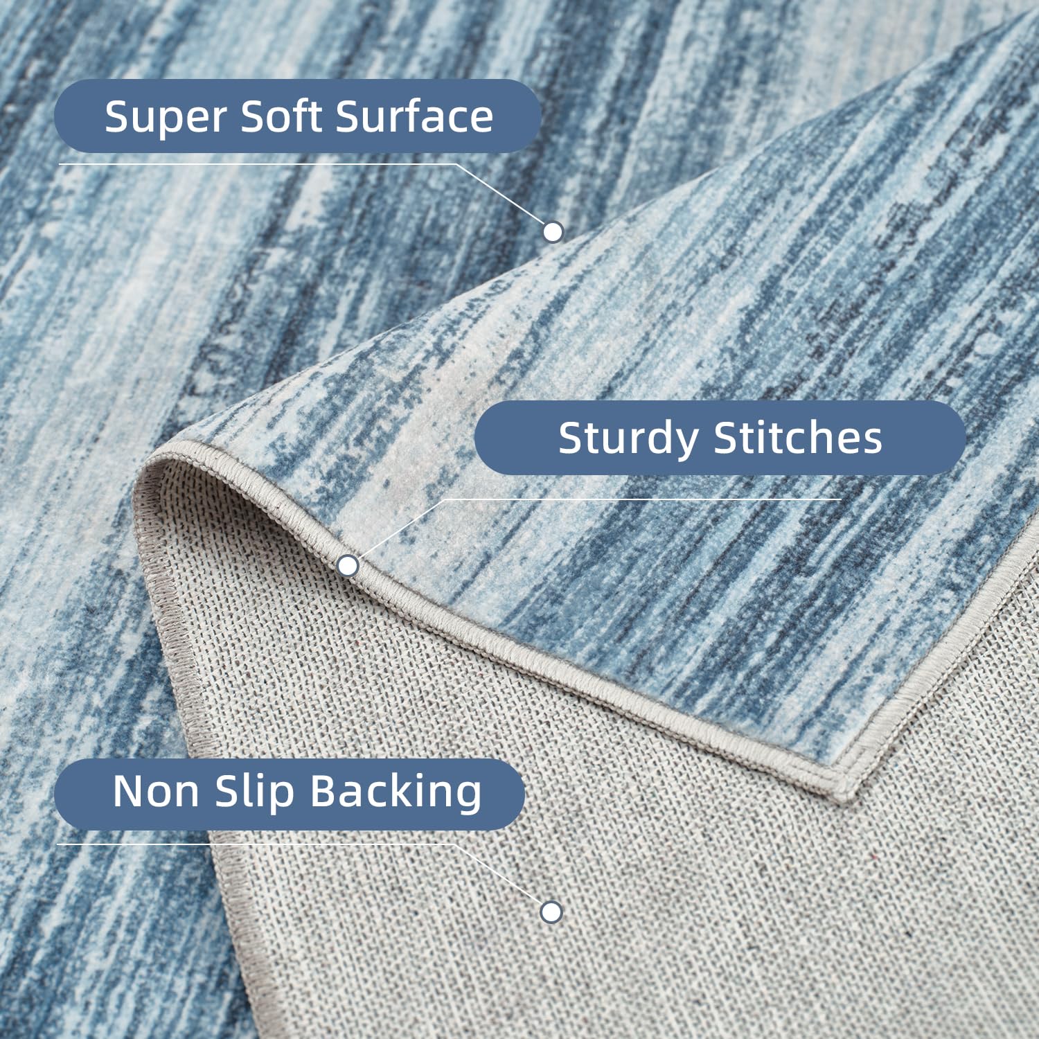 PADOOR Modern Abstract Runner Rug - 2x6 Washable Hallway Rugs, Ultra Soft Non-Slip Low Pile Floor Rugs for Hallway Entryway Kitchen Bedroom Bedside Laundry Room Grey