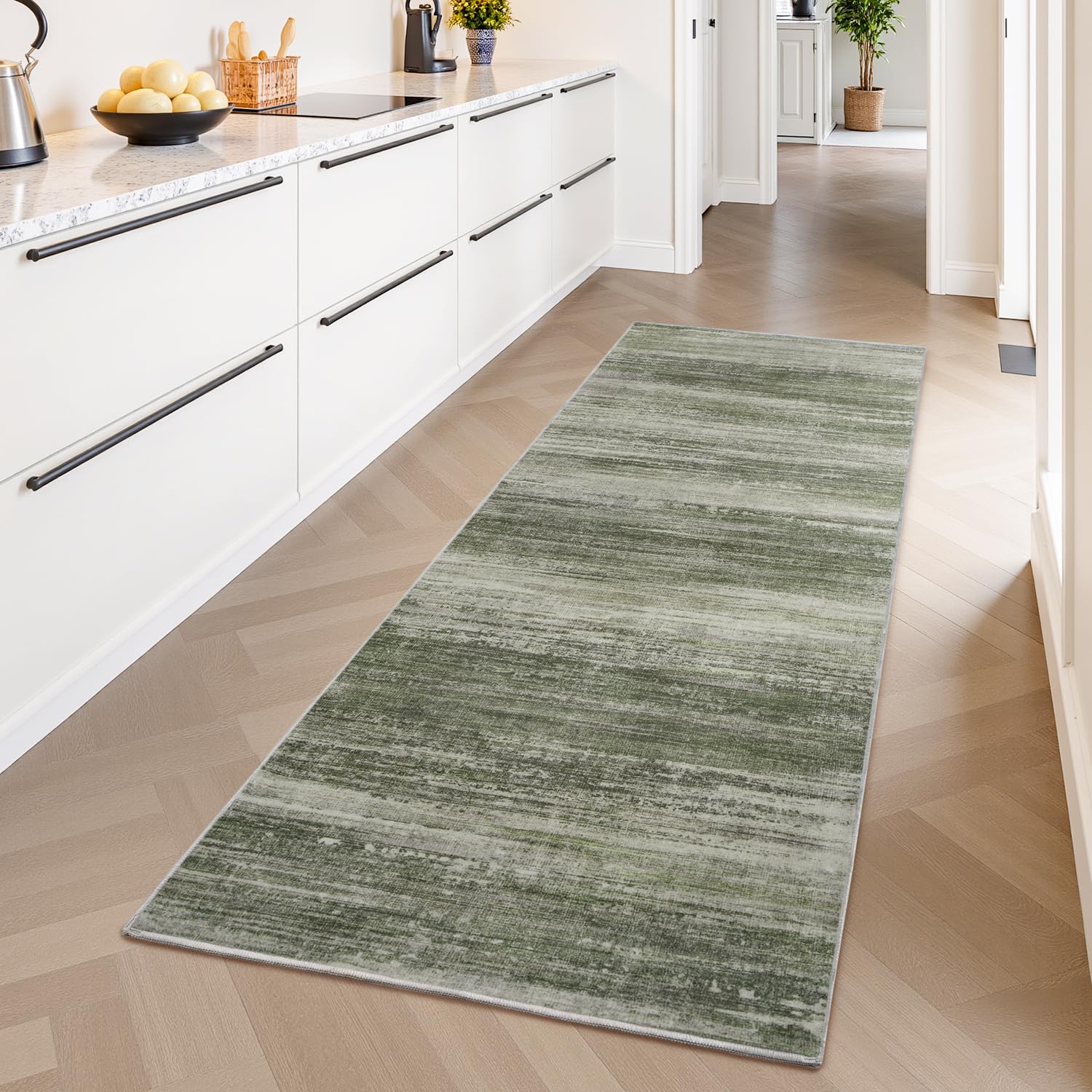 PADOOR Modern Abstract Runner Rug - 2x6 Washable Hallway Rugs, Ultra Soft Non-Slip Low Pile Floor Rugs for Hallway Entryway Kitchen Bedroom Bedside Laundry Room Grey