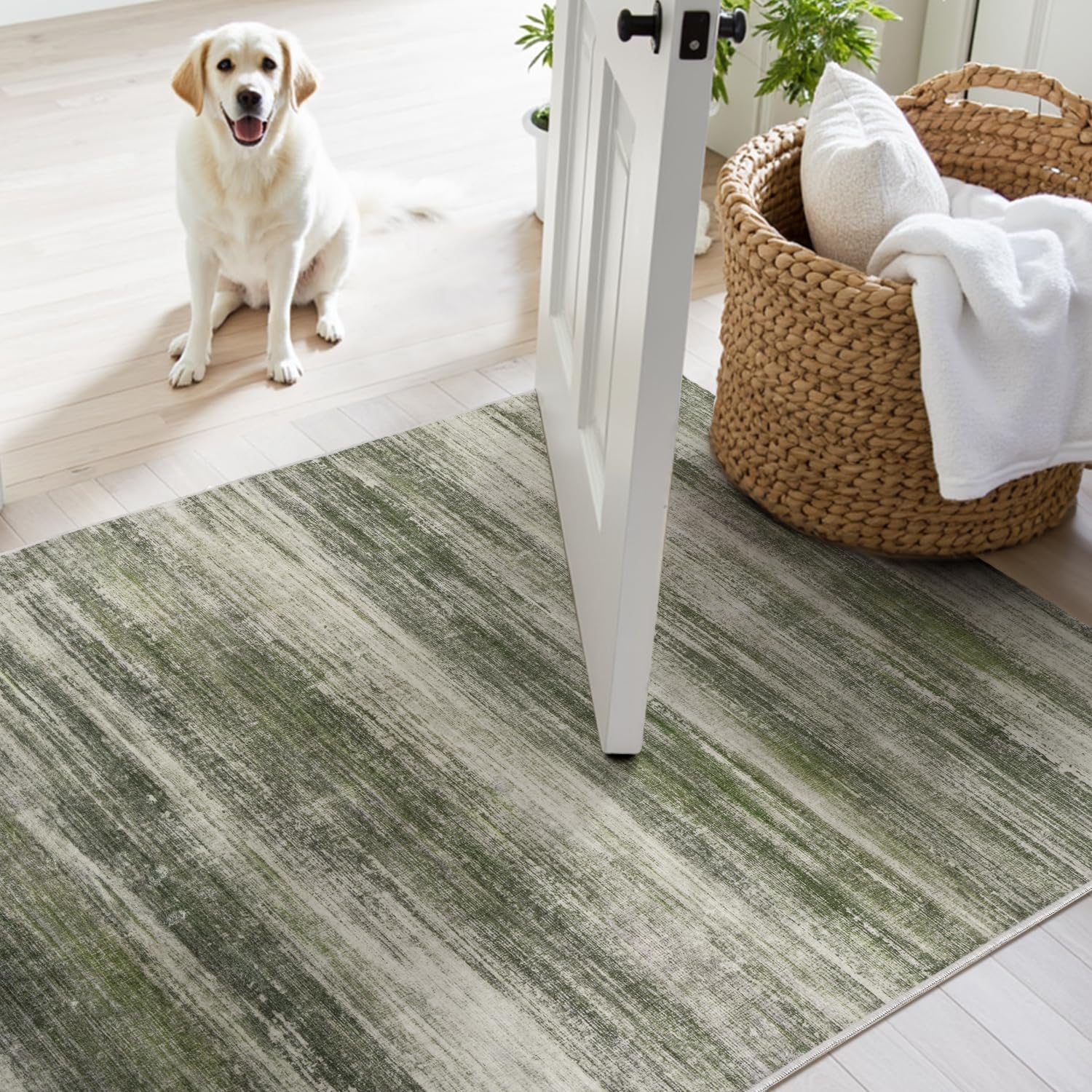 PADOOR Modern Abstract Runner Rug - 2x6 Washable Hallway Rugs, Ultra Soft Non-Slip Low Pile Floor Rugs for Hallway Entryway Kitchen Bedroom Bedside Laundry Room Grey