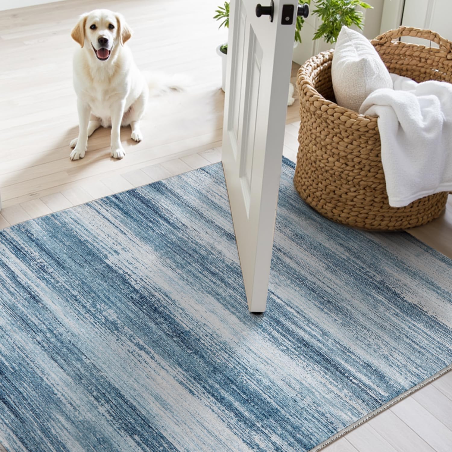 PADOOR Modern Abstract Runner Rug - 2x6 Washable Hallway Rugs, Ultra Soft Non-Slip Low Pile Floor Rugs for Hallway Entryway Kitchen Bedroom Bedside Laundry Room Grey