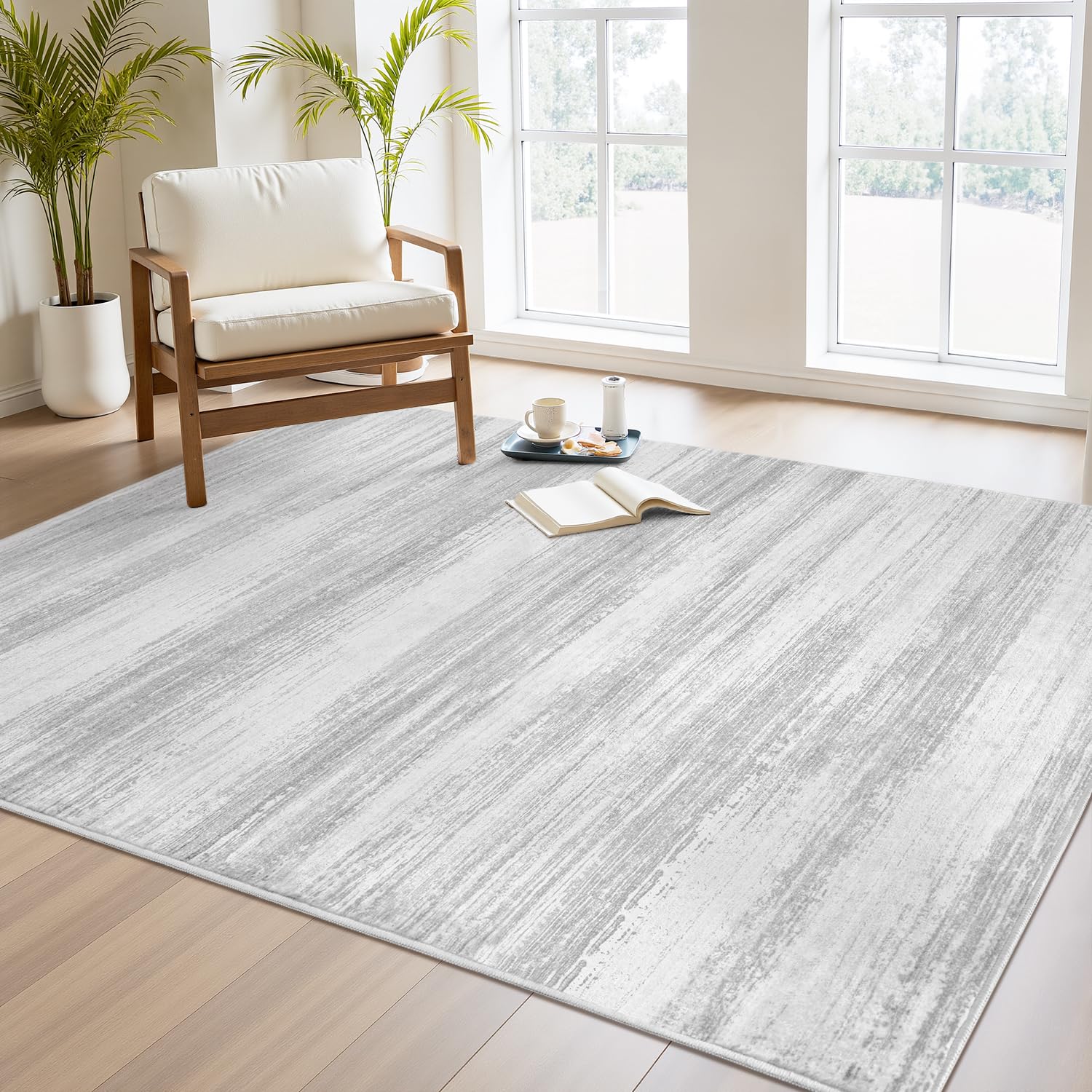 PADOOR Modern Abstract Runner Rug - 2x6 Washable Hallway Rugs, Ultra Soft Non-Slip Low Pile Floor Rugs for Hallway Entryway Kitchen Bedroom Bedside Laundry Room Grey