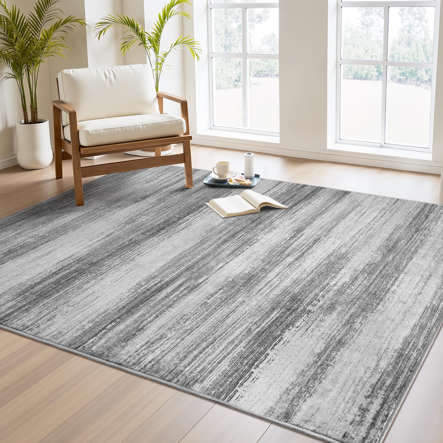 PADOOR Modern Abstract Runner Rug - 2x6 Washable Hallway Rugs, Ultra Soft Non-Slip Low Pile Floor Rugs for Hallway Entryway Kitchen Bedroom Bedside Laundry Room Grey