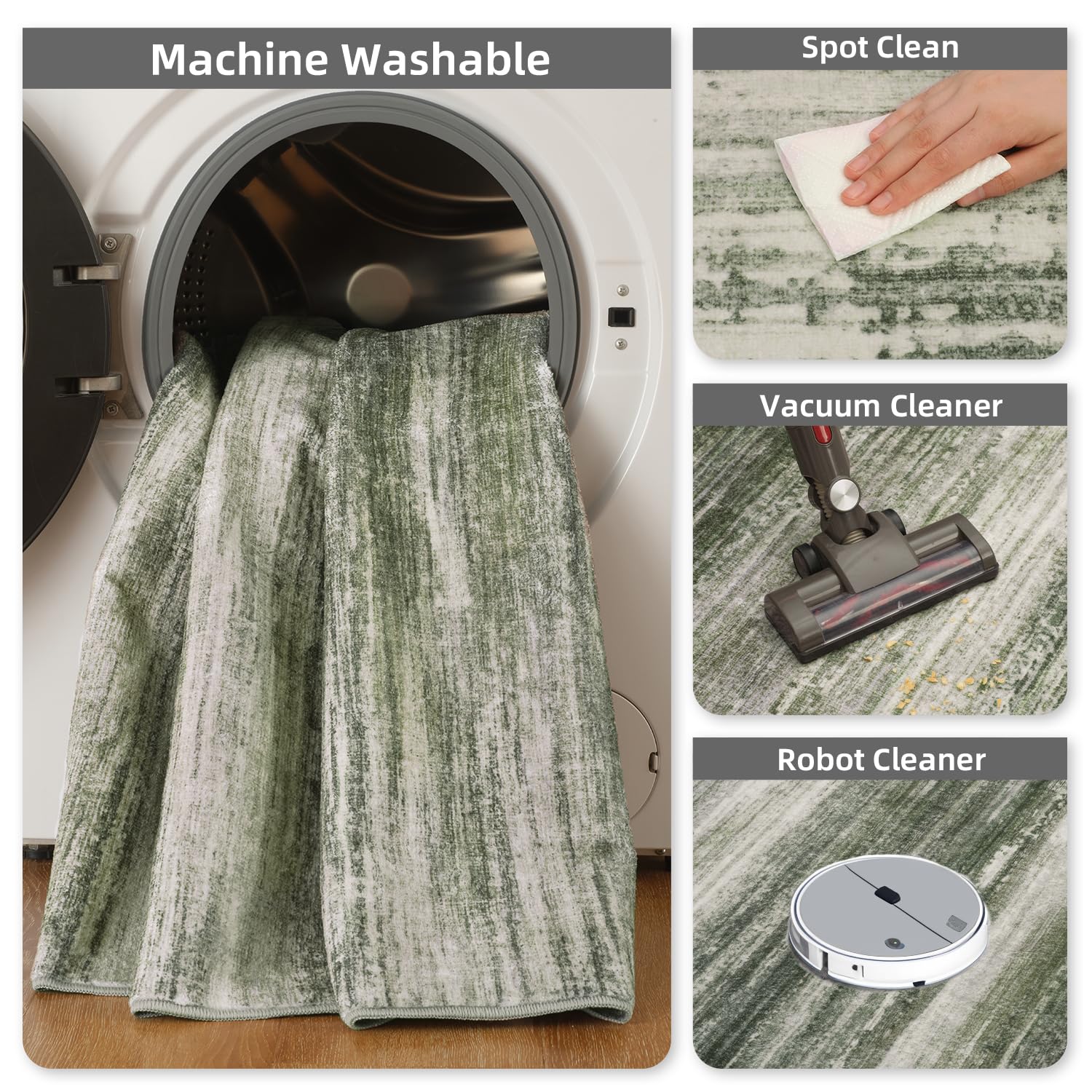 PADOOR Modern Abstract Runner Rug - 2x6 Washable Hallway Rugs, Ultra Soft Non-Slip Low Pile Floor Rugs for Hallway Entryway Kitchen Bedroom Bedside Laundry Room Grey