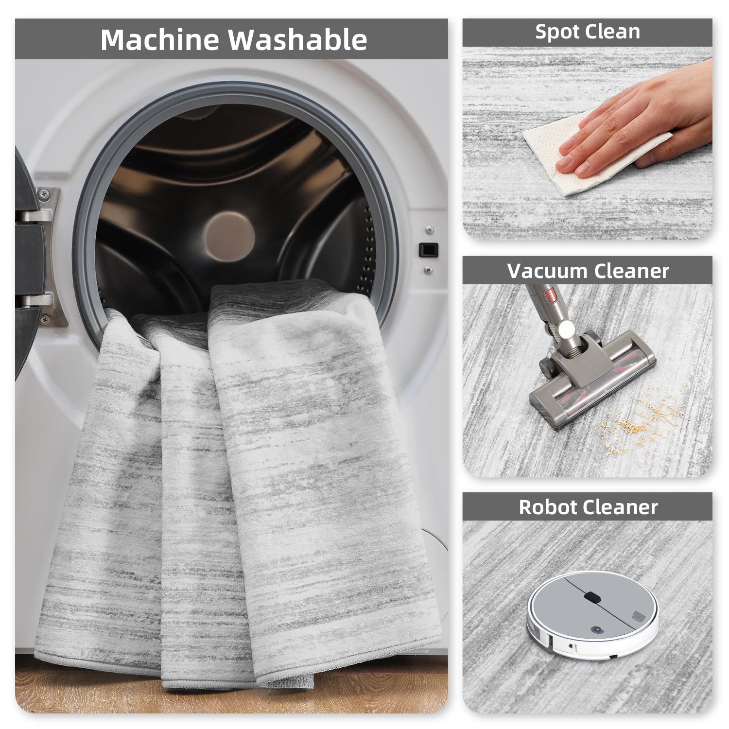 PADOOR Modern Abstract Runner Rug - 2x6 Washable Hallway Rugs, Ultra Soft Non-Slip Low Pile Floor Rugs for Hallway Entryway Kitchen Bedroom Bedside Laundry Room Grey