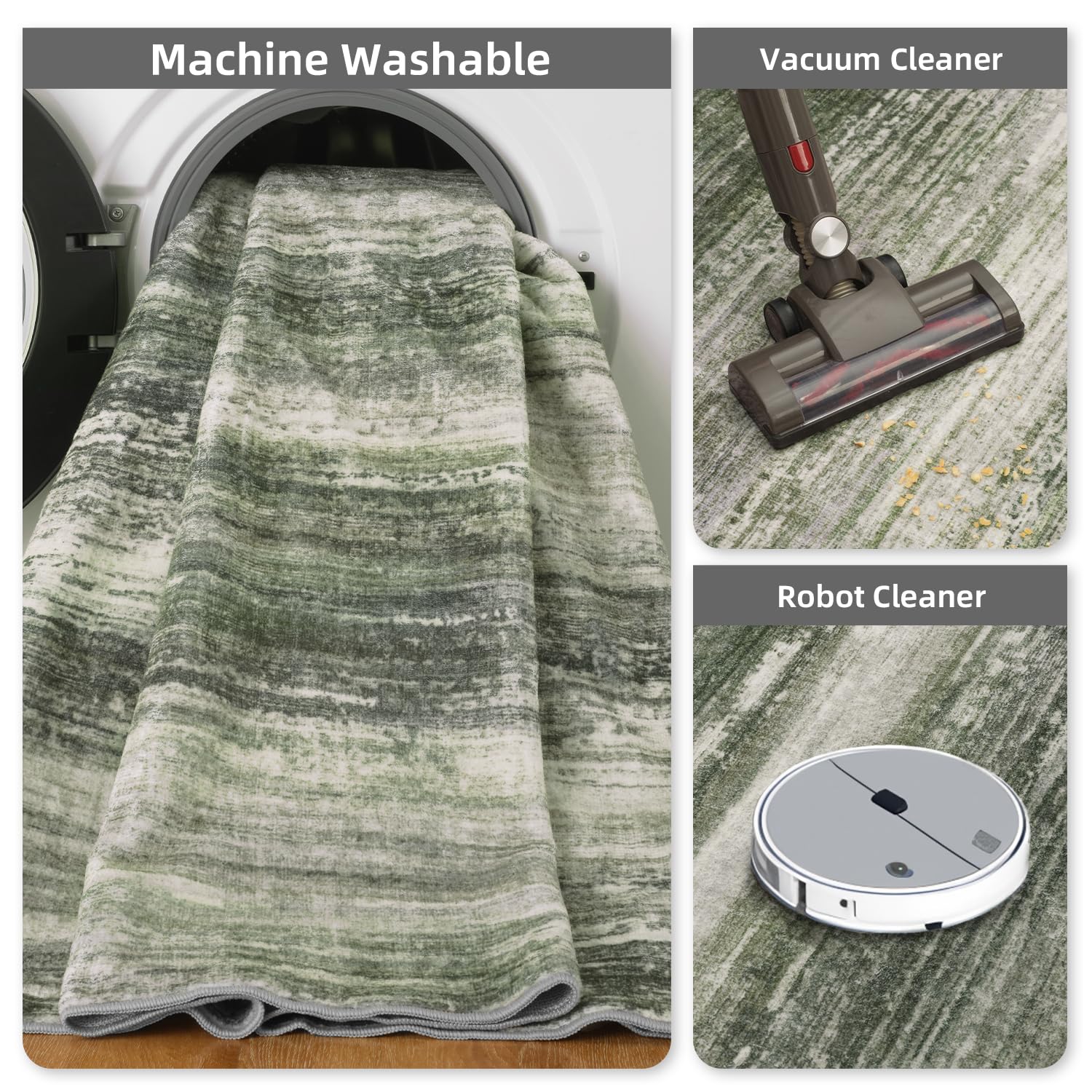 PADOOR Modern Abstract Runner Rug - 2x6 Washable Hallway Rugs, Ultra Soft Non-Slip Low Pile Floor Rugs for Hallway Entryway Kitchen Bedroom Bedside Laundry Room Grey