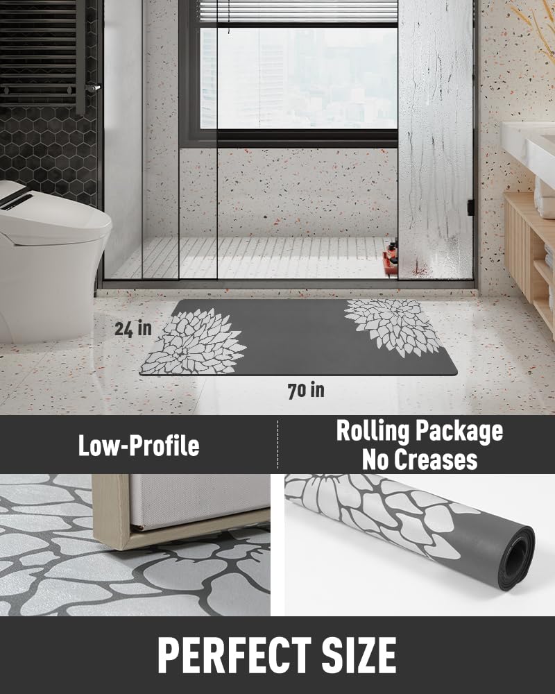 PADOOR-No Stains Bathroom Runner Rug-Bath Mats for Bathroom Non Slip-Super Absorbent Bath Floor Mat Quick Dry Diatomaceous Earth Bath Rug-Large Bathmat-17'' x47''