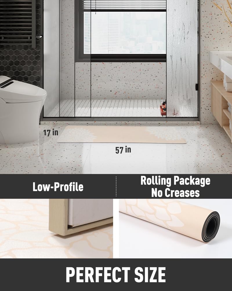 PADOOR-No Stains Bathroom Runner Rug-Bath Mats for Bathroom Non Slip-Super Absorbent Bath Floor Mat Quick Dry Diatomaceous Earth Bath Rug-Large Bathmat-17'' x47''