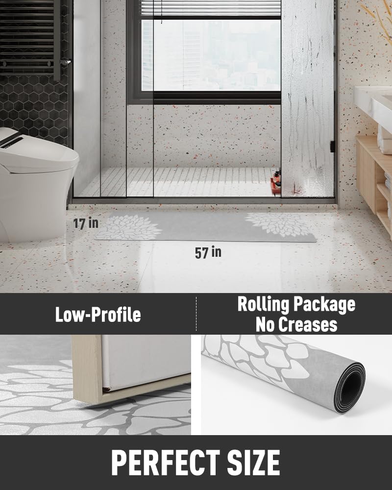 PADOOR-No Stains Bathroom Runner Rug-Bath Mats for Bathroom Non Slip-Super Absorbent Bath Floor Mat Quick Dry Diatomaceous Earth Bath Rug-Large Bathmat-17'' x47''