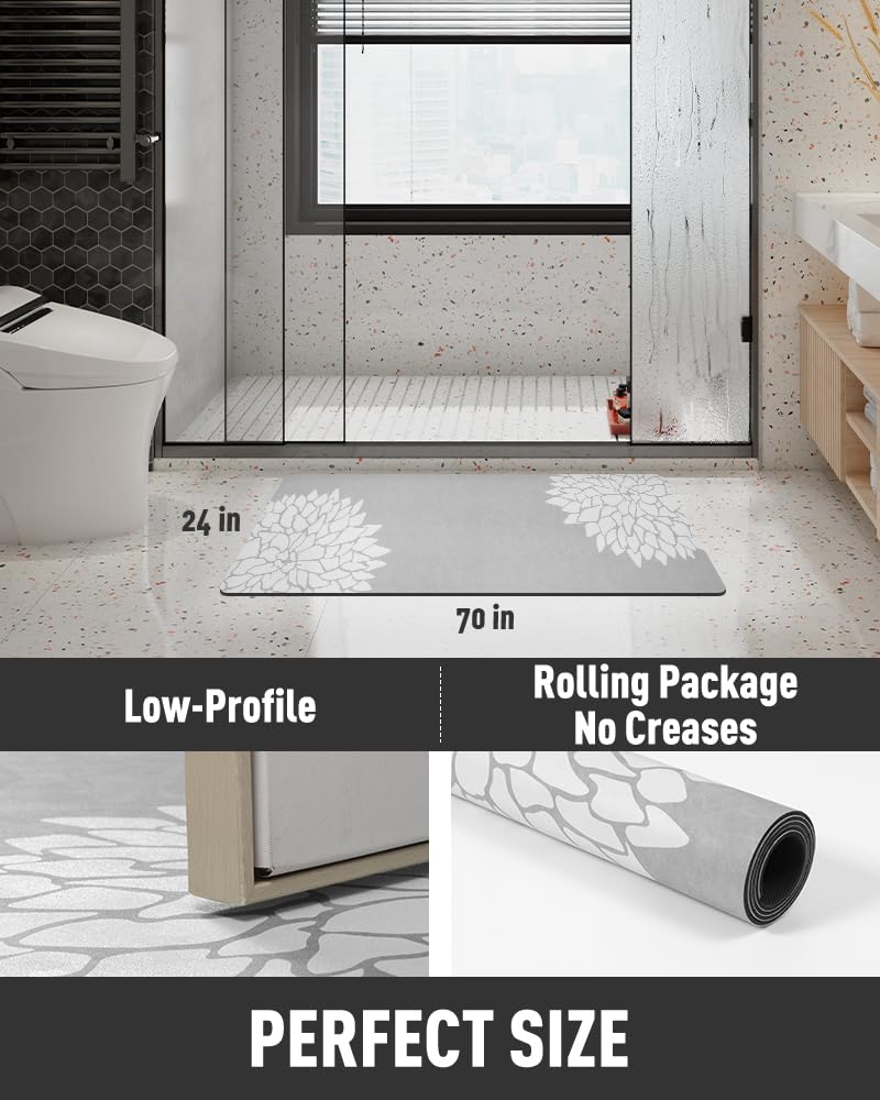 PADOOR-No Stains Bathroom Runner Rug-Bath Mats for Bathroom Non Slip-Super Absorbent Bath Floor Mat Quick Dry Diatomaceous Earth Bath Rug-Large Bathmat-17'' x47''