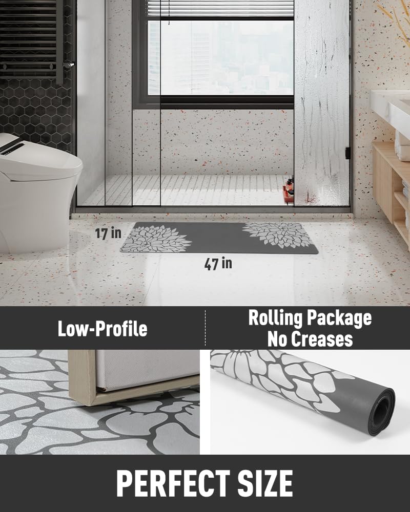 PADOOR-No Stains Bathroom Runner Rug-Bath Mats for Bathroom Non Slip-Super Absorbent Bath Floor Mat Quick Dry Diatomaceous Earth Bath Rug-Large Bathmat-17'' x47''