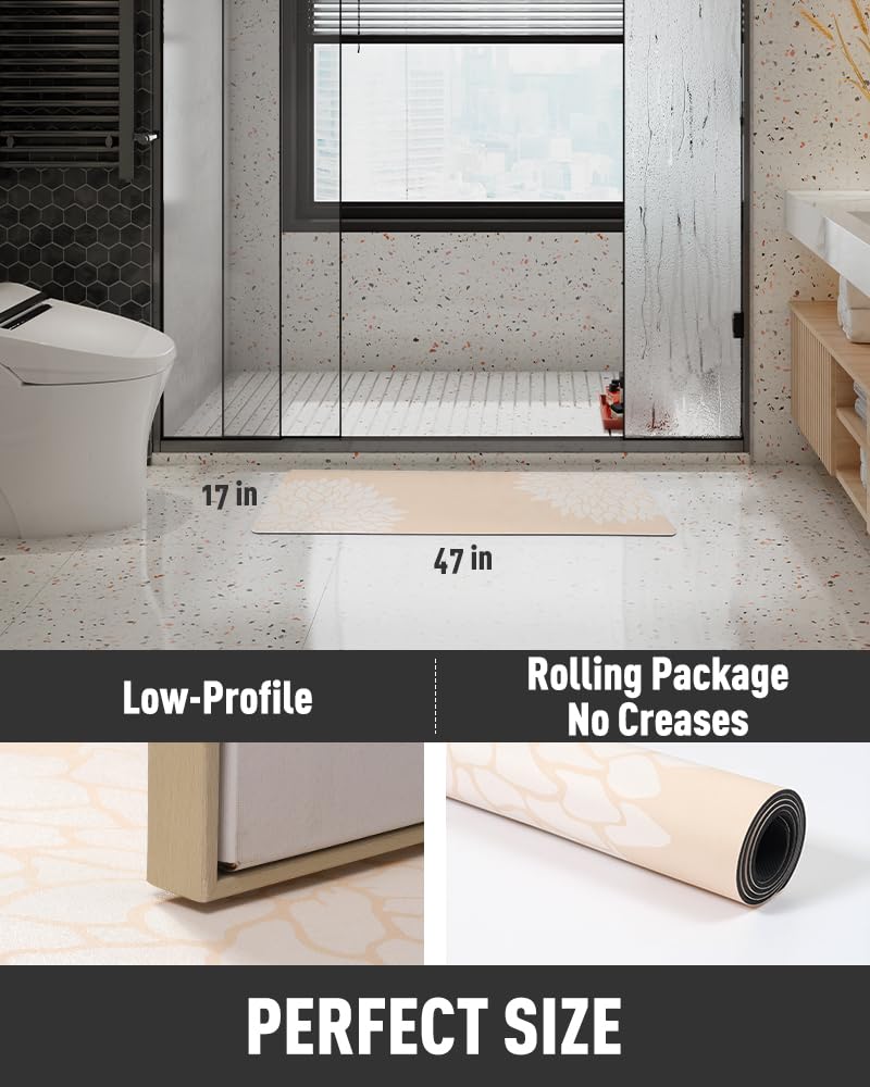 PADOOR-No Stains Bathroom Runner Rug-Bath Mats for Bathroom Non Slip-Super Absorbent Bath Floor Mat Quick Dry Diatomaceous Earth Bath Rug-Large Bathmat-17'' x47''