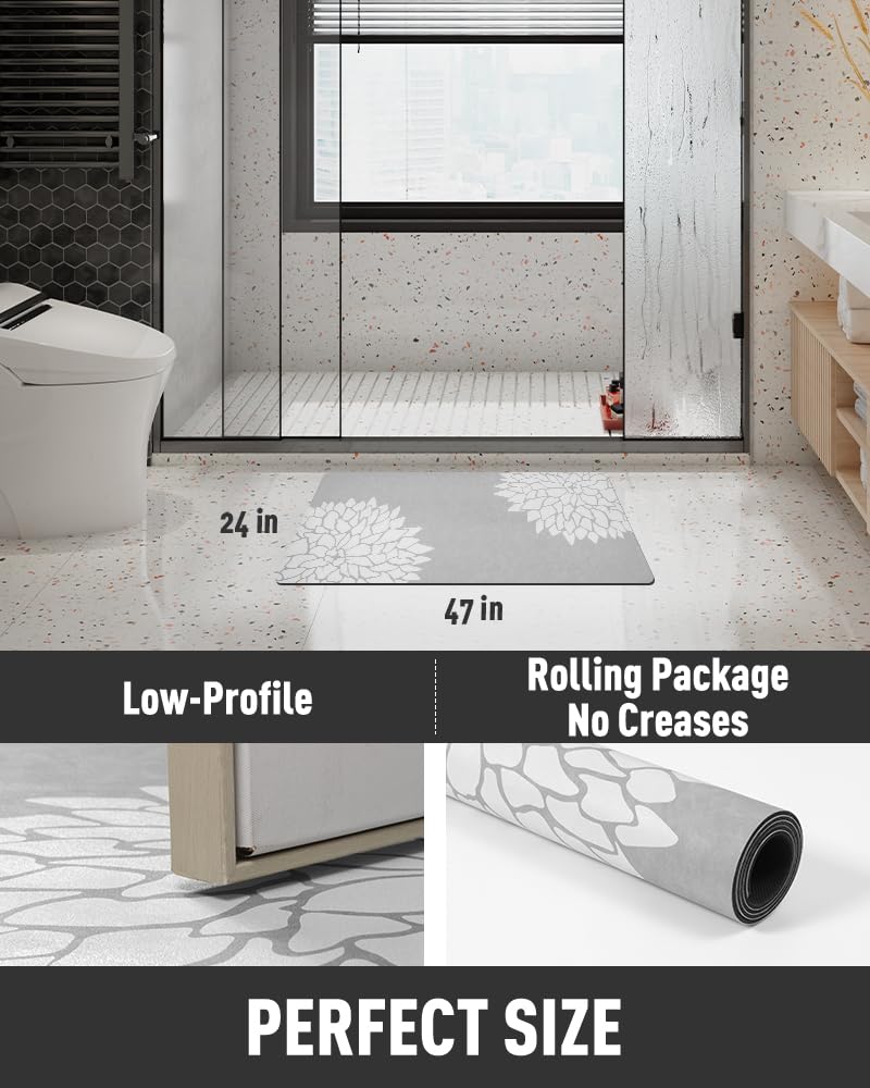 PADOOR-No Stains Bathroom Runner Rug-Bath Mats for Bathroom Non Slip-Super Absorbent Bath Floor Mat Quick Dry Diatomaceous Earth Bath Rug-Large Bathmat-17'' x47''