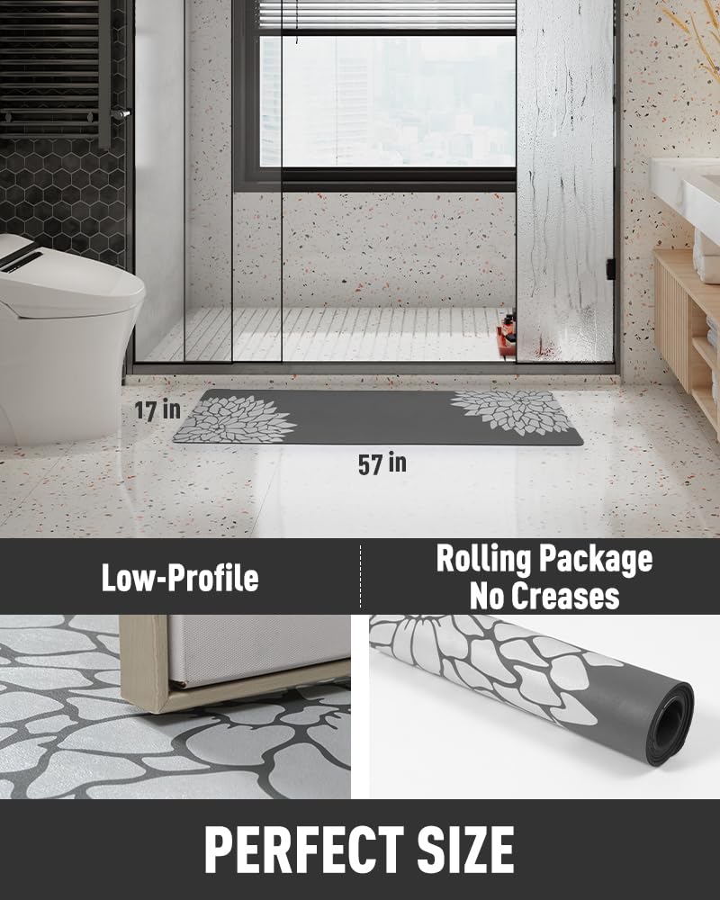 PADOOR-No Stains Bathroom Runner Rug-Bath Mats for Bathroom Non Slip-Super Absorbent Bath Floor Mat Quick Dry Diatomaceous Earth Bath Rug-Large Bathmat-17'' x47''