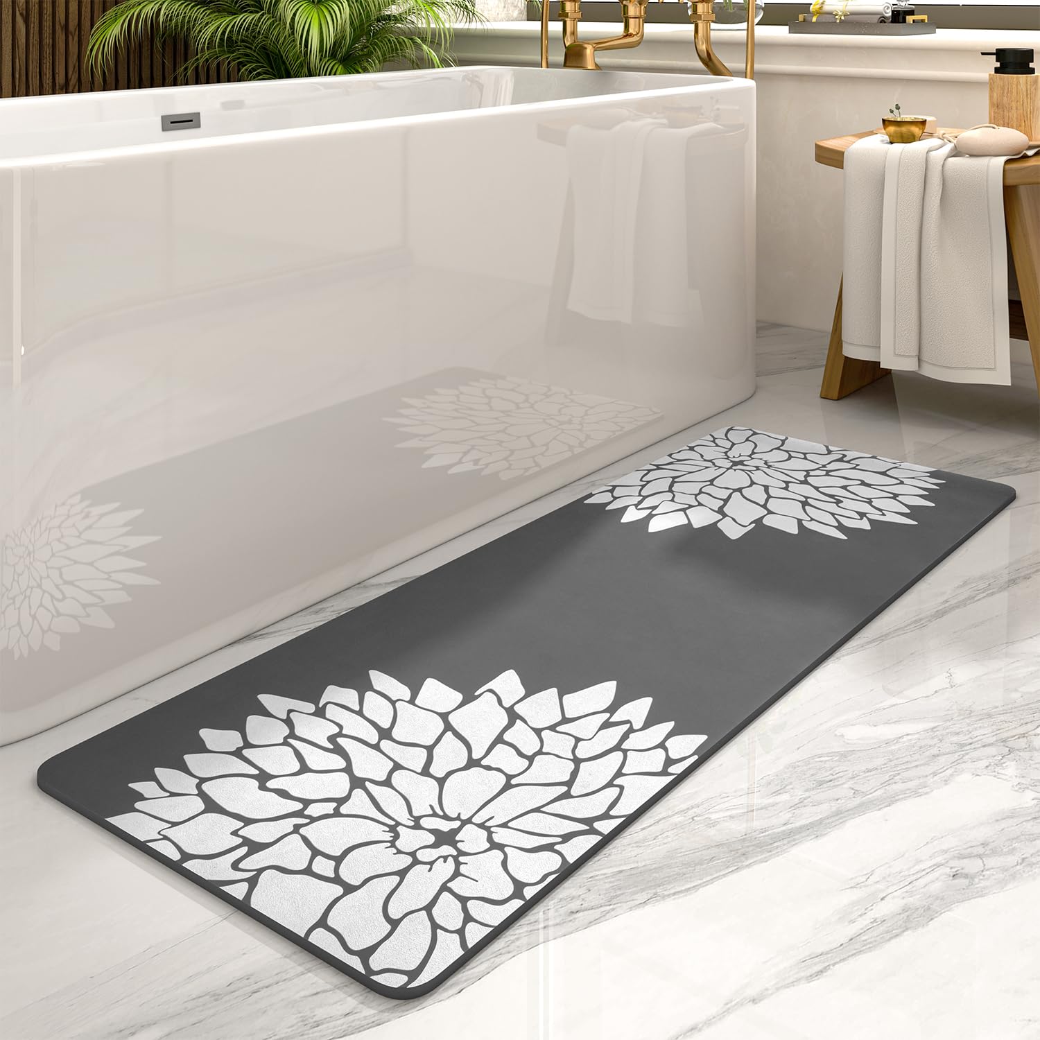 PADOOR-No Stains Bathroom Runner Rug-Bath Mats for Bathroom Non Slip-Super Absorbent Bath Floor Mat Quick Dry Diatomaceous Earth Bath Rug-Large Bathmat-17'' x47''