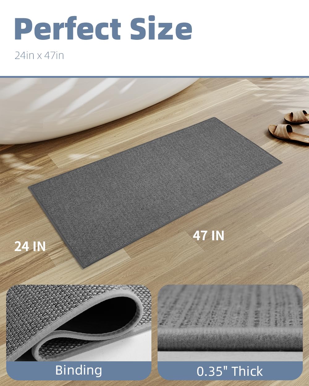 PADOOR Non-Slip Bath Mat With Rubber-Backing, Braided Absorbent Machine Washable Thin Rug for Bathroom Floor, Quick Dry, Fits Under Door, 17''x24'' Beige