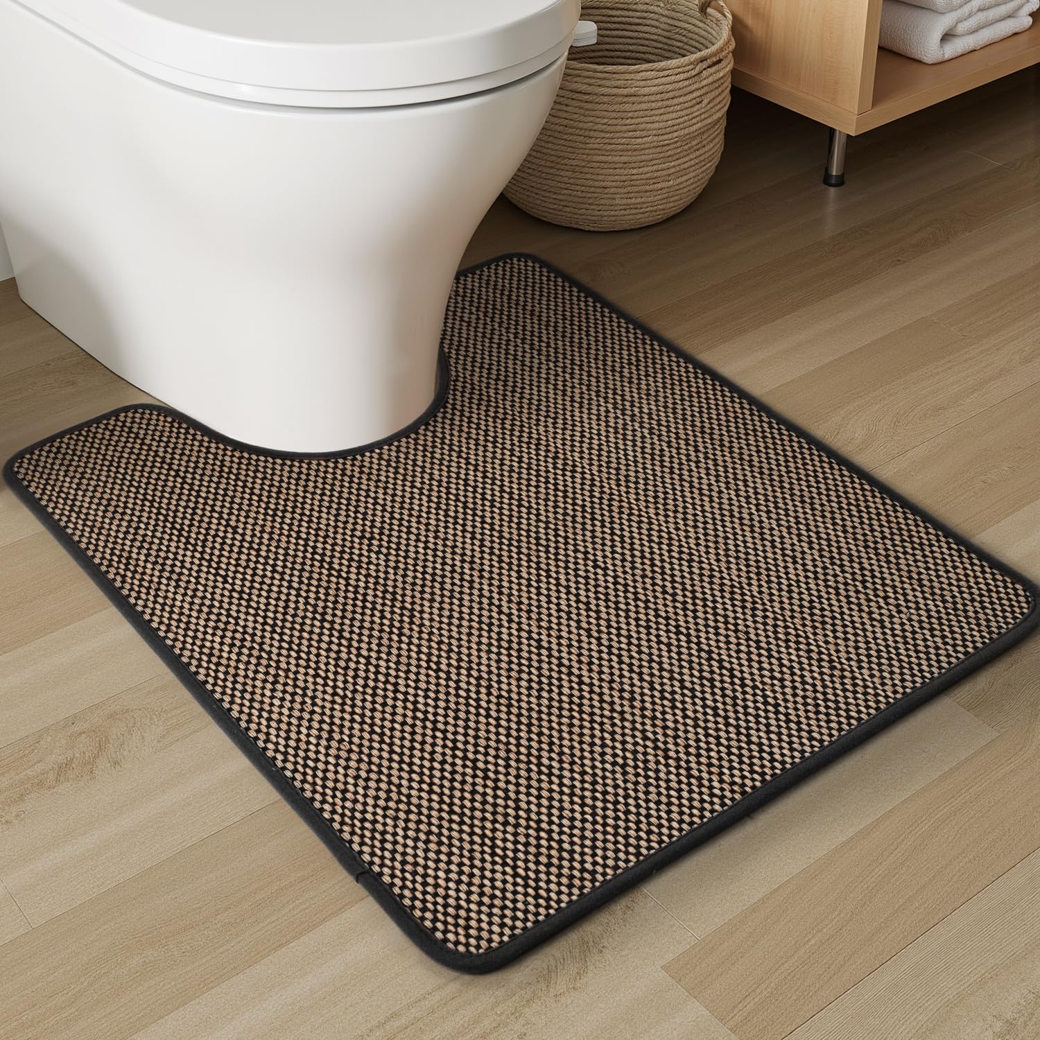PADOOR Non-Slip Bath Mat With Rubber-Backing, Braided Absorbent Machine Washable Thin Rug for Bathroom Floor, Quick Dry, Fits Under Door, 17''x24'' Beige