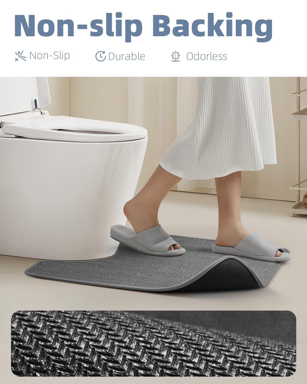 PADOOR Non-Slip Bath Mat With Rubber-Backing, Braided Absorbent Machine Washable Thin Rug for Bathroom Floor, Quick Dry, Fits Under Door, 17''x24'' Beige