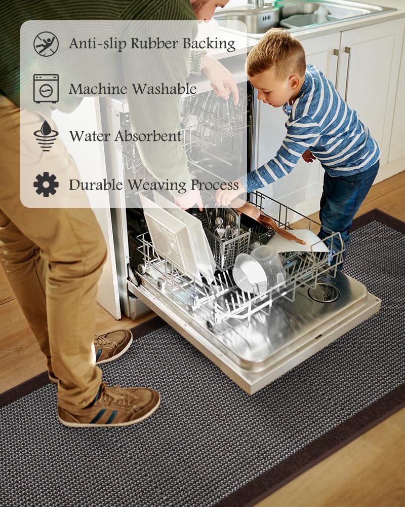 PADOOR Non Slip Kitchen Rugs Sets of 2 - Extra Large 2.5'x6' + 20"x32" Runner Rugs for Kitchen Floor Non Skid Washable, Absorbent Kitchen Mat for in Front of Sink 2 Piece Grey