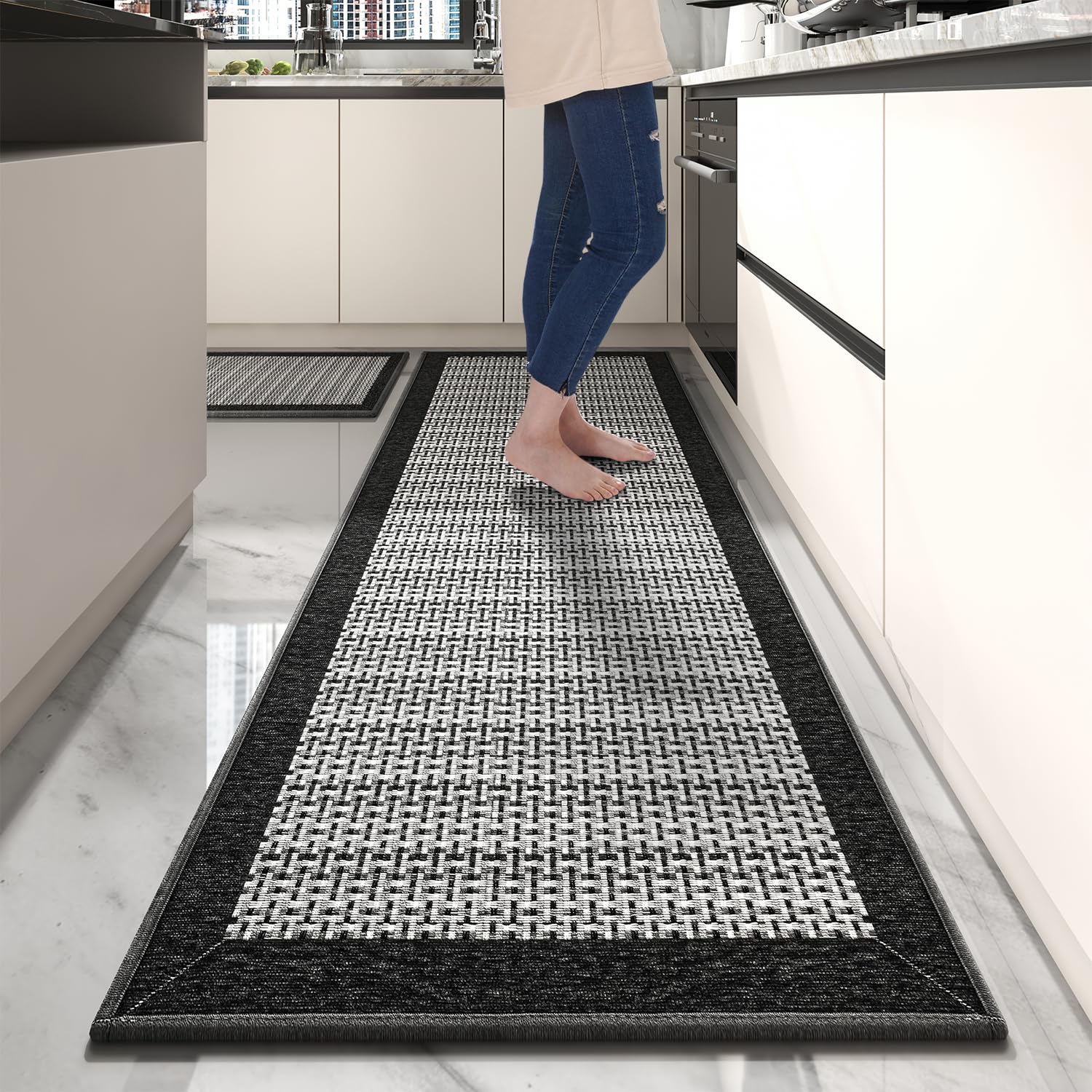 PADOOR Non Slip Kitchen Rugs Sets of 2 - Extra Large 2.5'x6' + 20"x32" Runner Rugs for Kitchen Floor Non Skid Washable, Absorbent Kitchen Mat for in Front of Sink 2 Piece Grey