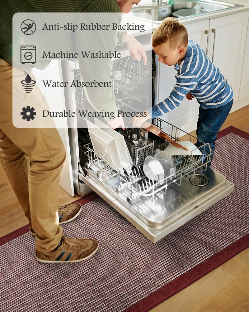 PADOOR Non Slip Kitchen Rugs Sets of 2 - Extra Large 2.5'x6' + 20"x32" Runner Rugs for Kitchen Floor Non Skid Washable, Absorbent Kitchen Mat for in Front of Sink 2 Piece Grey