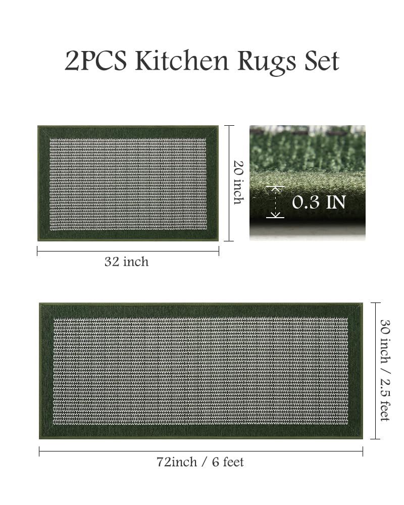 PADOOR Non Slip Kitchen Rugs Sets of 2 - Extra Large 2.5'x6' + 20"x32" Runner Rugs for Kitchen Floor Non Skid Washable, Absorbent Kitchen Mat for in Front of Sink 2 Piece Grey