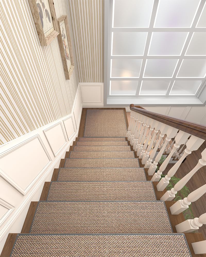 PADOOR Non Slip Stair-Treads,Rubber Backing Stair-Runners for Wooden Steps,15PCS Residue Free Carpet Stair Treads for Kids and Dogs 8"x30" Beige