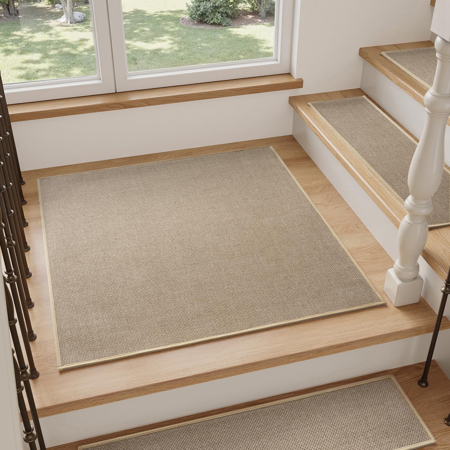 PADOOR Stair-Treads Non Slip 15PCS, Stair Treads for Wooden Steps Rubber Backing Indoor, Carpet Stair Treads Residue Free, Stair Runner Durable Stair-Carpet Treads for Kids and Dogs 8"x30" Beige