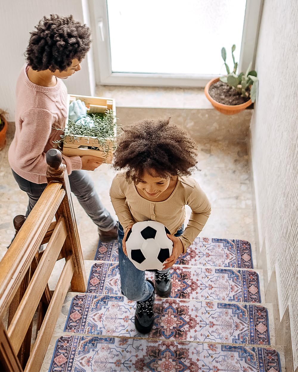 PADOOR Stair-Treads Non Slip for Wooden Steps, 15psc Rubber Backing 8" X 30" Staircase Step Treads Indoor Residue Free, Reusable Carpet Stair Treads Waterproof Stair Runner for Dogs, Kids - Blue