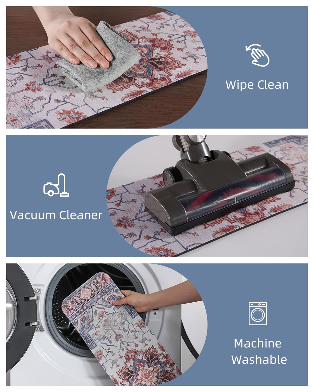 PADOOR Stair-Treads Non Slip for Wooden Steps, 15psc Rubber Backing 8" X 30" Staircase Step Treads Indoor Residue Free, Reusable Carpet Stair Treads Waterproof Stair Runner for Dogs, Kids - Blue